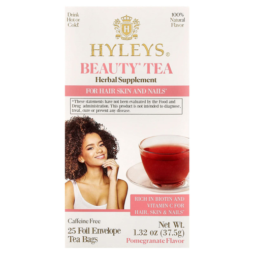 Hyleys Tea, Beauty Tea, гранат, без кофеина, 25 чайных пакетиков в фольгированных конвертах, 37,5 г (1,32 унции)
