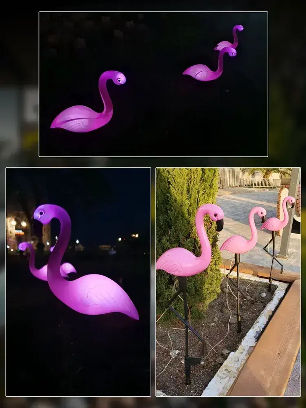 Фонарики садовые на солнечных батареях, фламинго светильник уличный