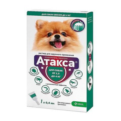 Капли от блох и клещей KRKA Атакса для собак с массой тела до 4 кг, пипетка 0,4 мл