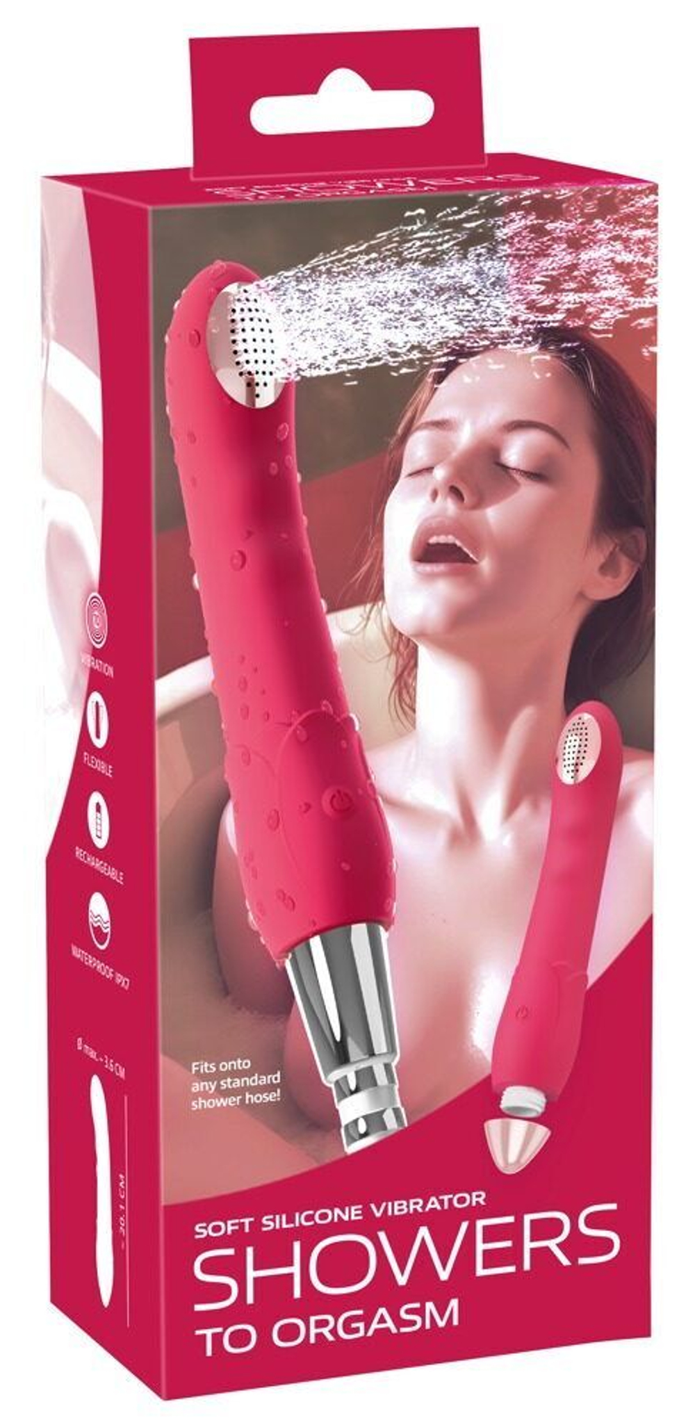 Малиновая насадка на душ с вибрацией Showers to orgasm - 20,1 см.