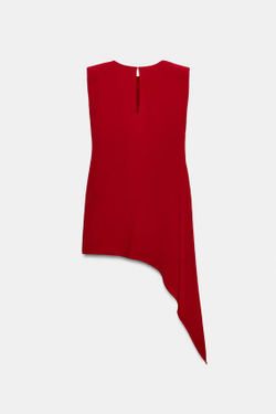 ZARA КОРОТКОЕ АСИММЕТРИЧНОЕ ПЛАТЬЕ С ПОДПЛЕЧНИКАМИ, КРАСНЫЙ