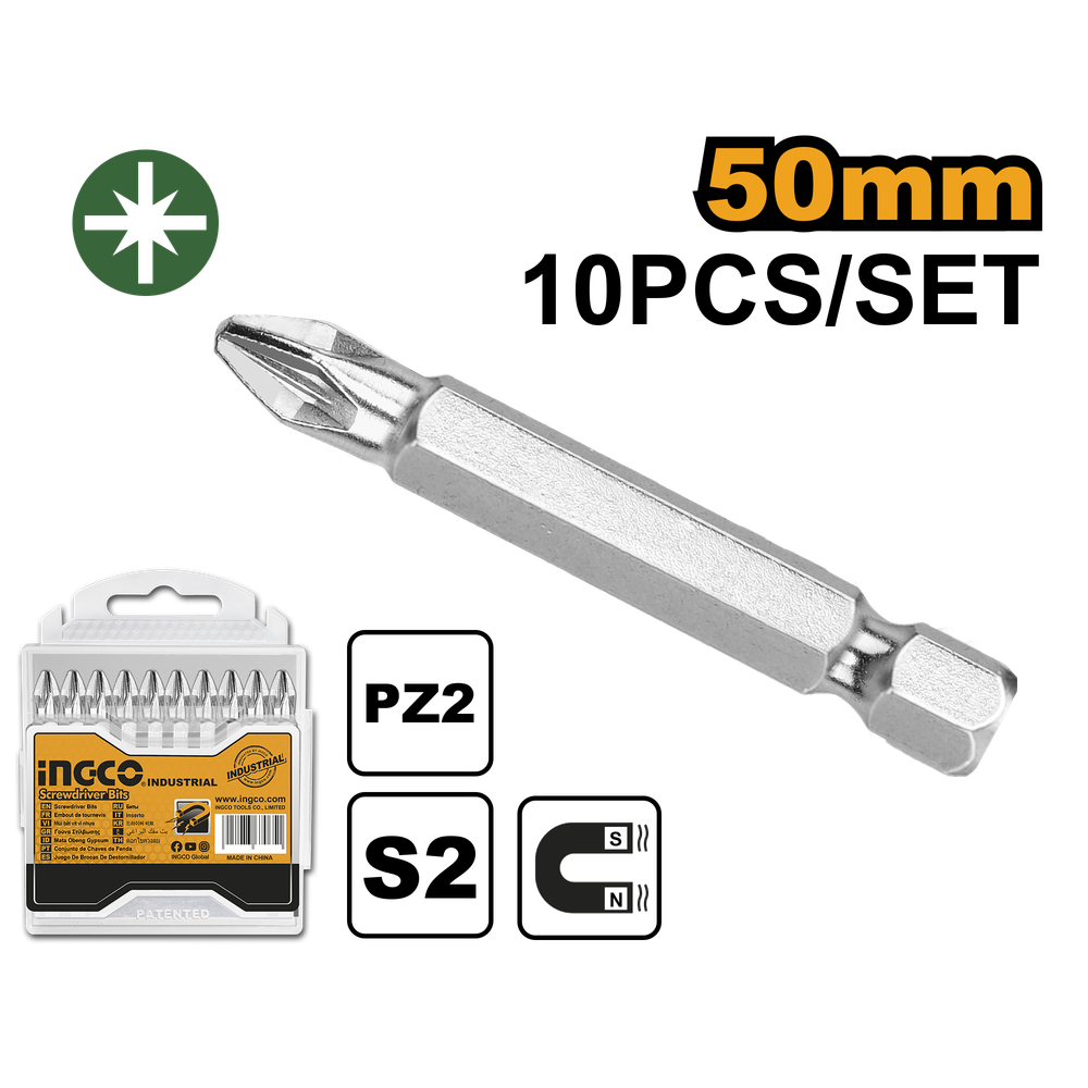 Набор бит для шуруповерта INGCO SDB11PZ223 INDUSTRIAL PZ2х50 мм 10 шт.