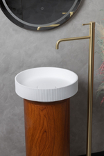 Раковина накладная рифленая SOLE Corian 400*130 Matte white + Пьедестал для раковины Corian 300*720 Red Wood