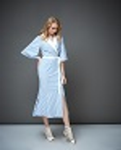 28-01-20 SS Льняное платье с запахом, голубой, белый XS