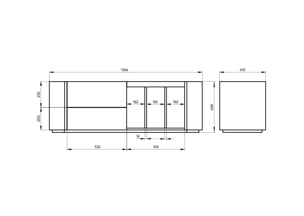Тумба Lagom под ТВ 2 ящика 3 ниши ширина 140 см (натуральный дуб, молочный)