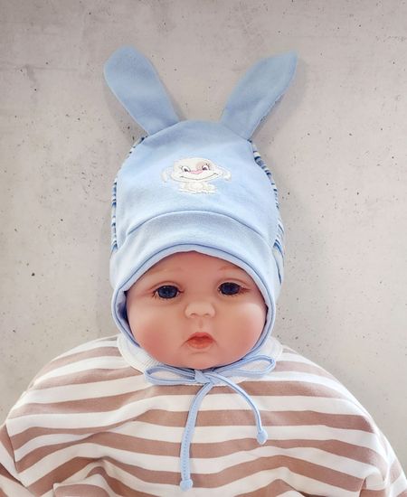 Шапочка хлопок с ушками, Собачка , голубая 44