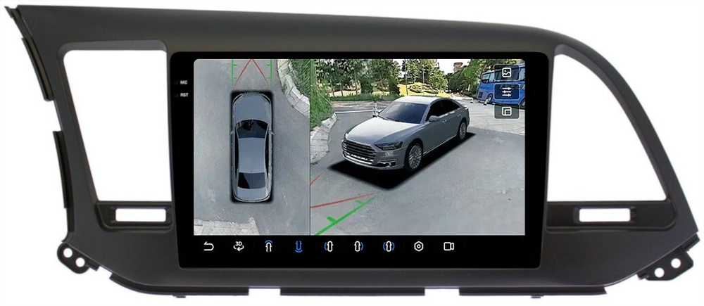 Магнитола для Hyundai Elantra 6 2016-2018 (штатная КЗВ, рамка тип 2) - FarCar BX9-360-7065F2B монитор 9.5" 2K QLED на Android 13, 6Гб+128Гб, CarPlay, 4G SIM-слот, 4 камеры в комплекте