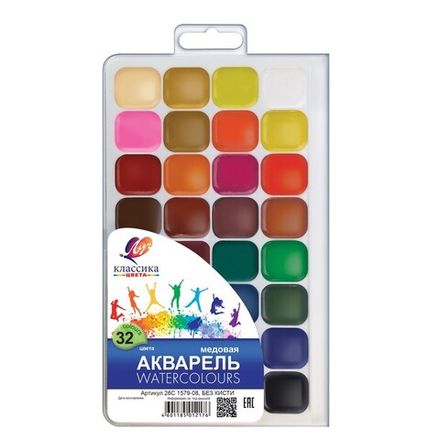 Краски акварельные 32цв. Луч Классика, без кисточки, пластиковая коробка