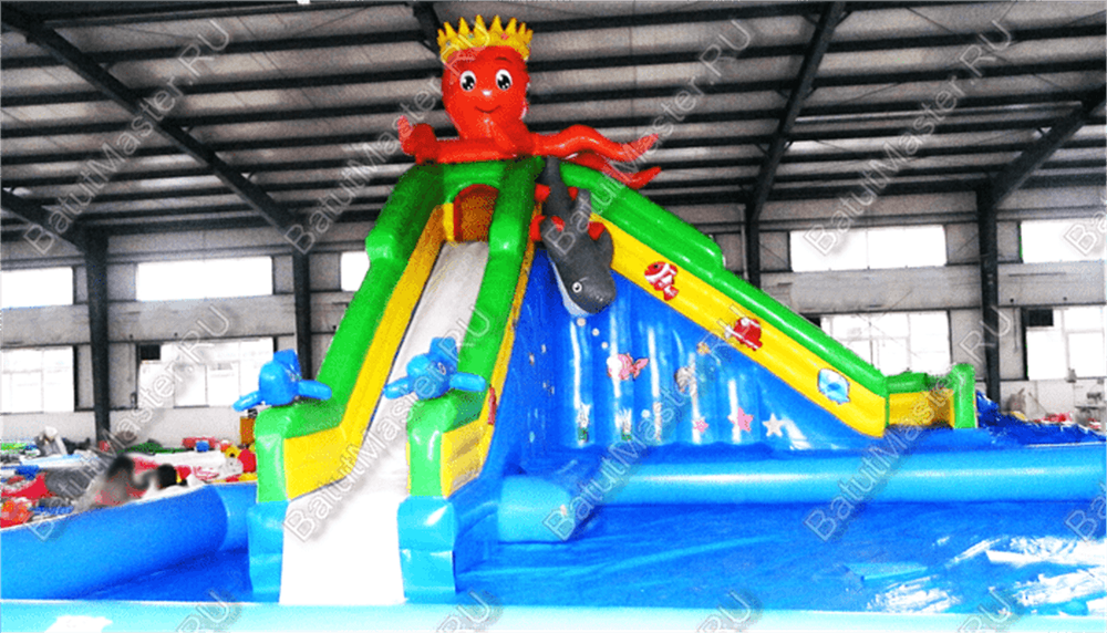 Надувной водный батут с бассейном «Король осьминогов» 8*8*5 м