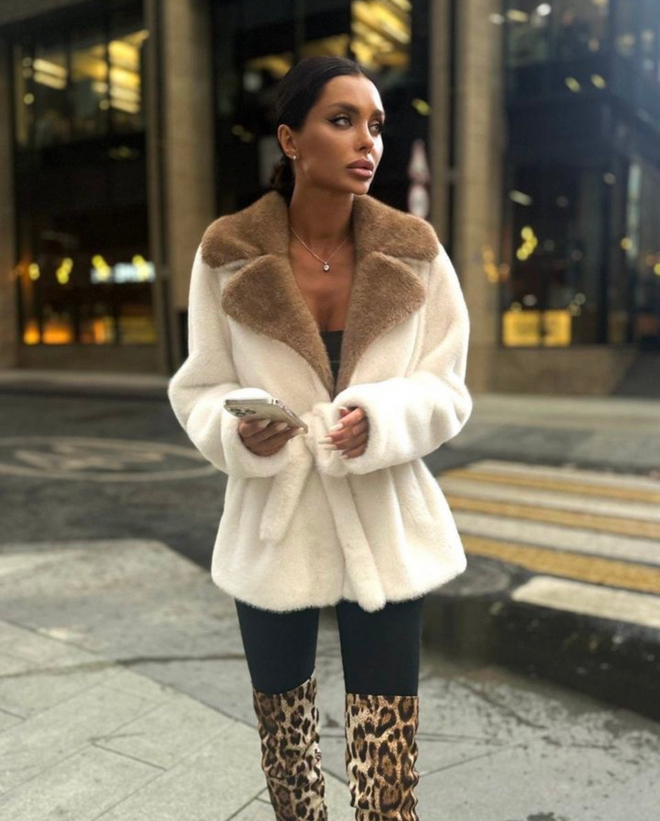 Эко-шуба под норку с английским воротником 65см