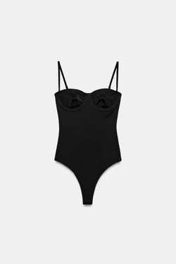 ZARA КРУЖЕВНОЕ БОДИ ИЗ ПОЛИАМИДА, ЧЕРНЫЙ