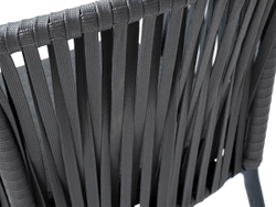 "Бордо" стул барный плетеный из роупа, каркас из стали темно-серый (RAL7024) муар, роуп серый 15мм, ткань темно-серая 027