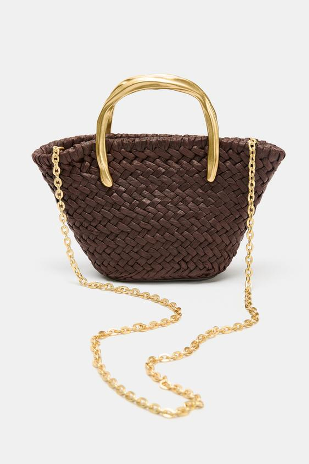 ZARA МИНИ-СУМКА-КОРЗИНКА С МЕТАЛЛИЧЕСКОЙ РУЧКОЙ, ШОКОЛАДНЫЙ