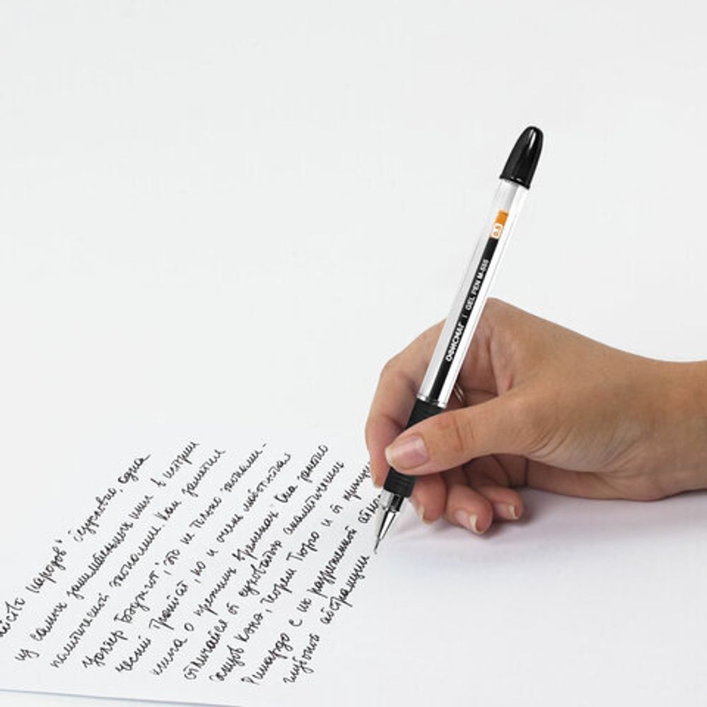 Ручка гелевая с грипом ОФИСМАГ "M-555", ЧЕРНАЯ, игольчатый наконечник 0,5 мм, линия письма 0,35 мм, 144213