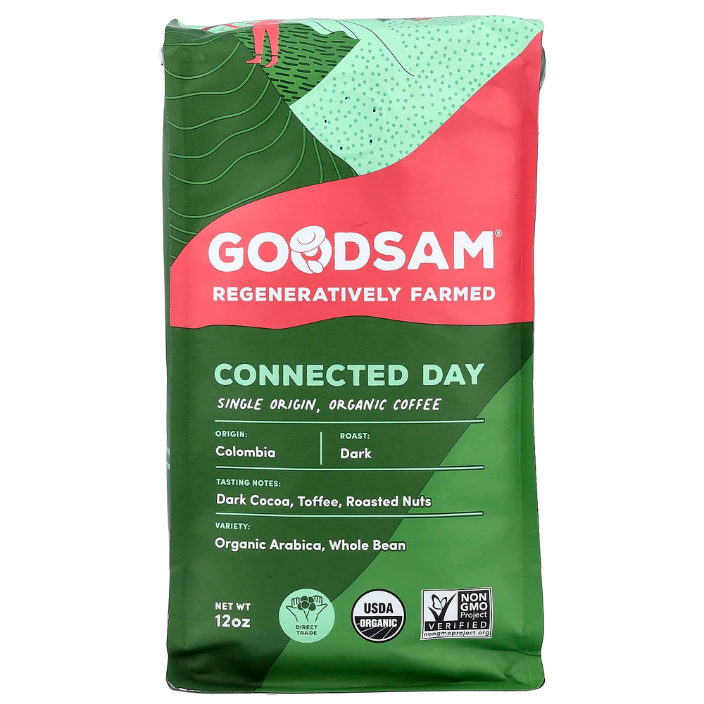 GoodSam, органический кофе Single Origin, Connected Day, цельные зерна, темная обжарка, 360 г (12 унций)