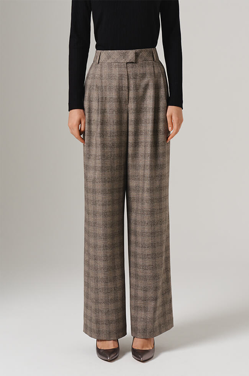 31074 Брюки женские (бежево-коричневая клетка)