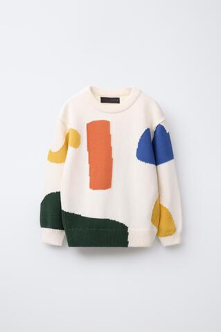 ZARA ДВУХЦВЕТНЫЙ УКОРОЧЕННЫЙ СВИТЕР, ЭКРЮ