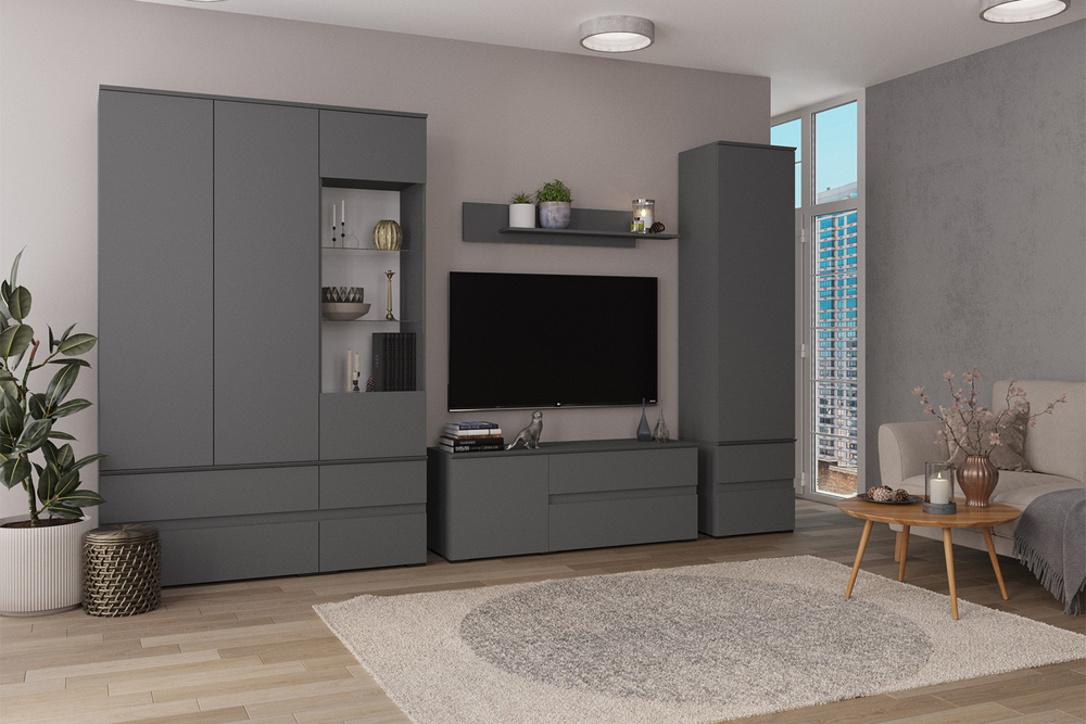 Тумба под телевизор Плейона малая, Графит серый