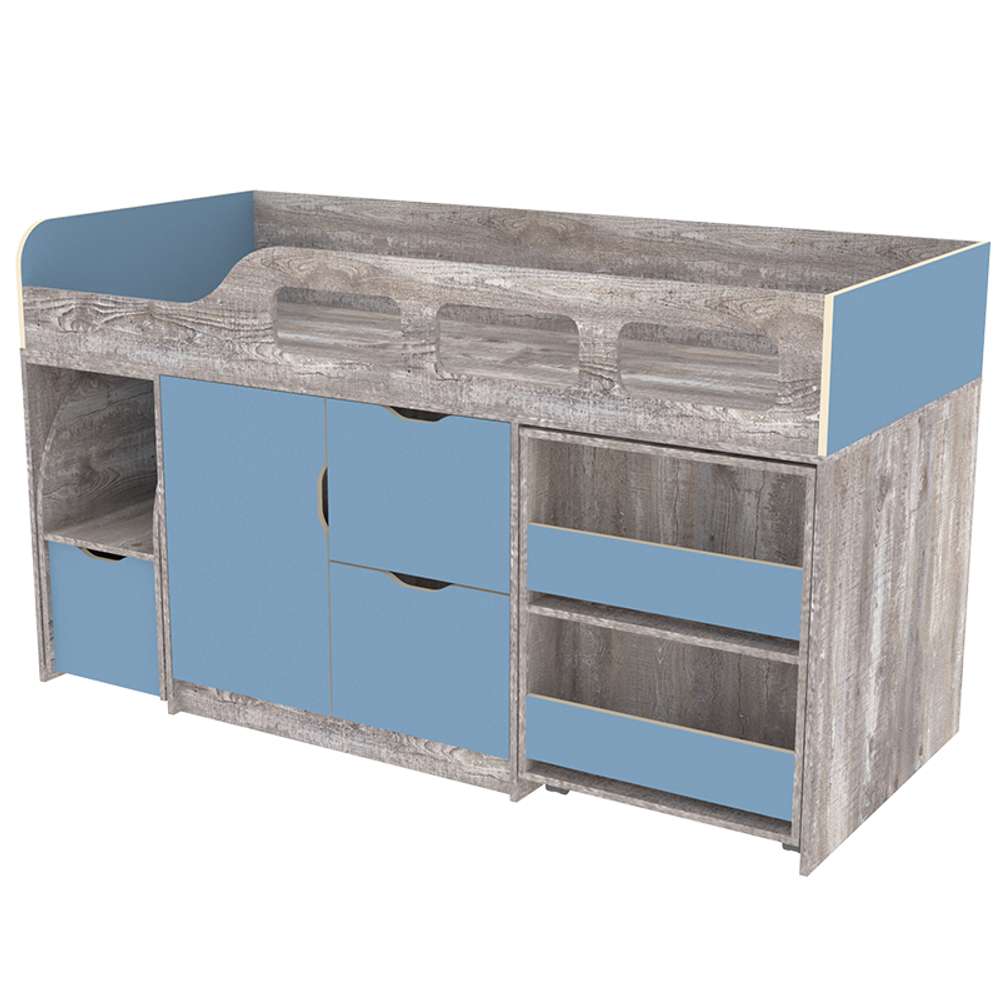 Кровать-чердак КарИВи Астра 8 Бетон Светло-синий, голубой