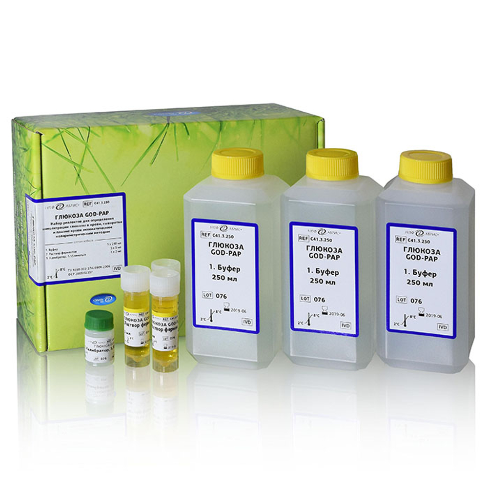 Глюкоза GOD-PAP, Абрис (глюкозооксидазный м-д),3х250мл+3х5мл, А041.3.250, 1уп.
