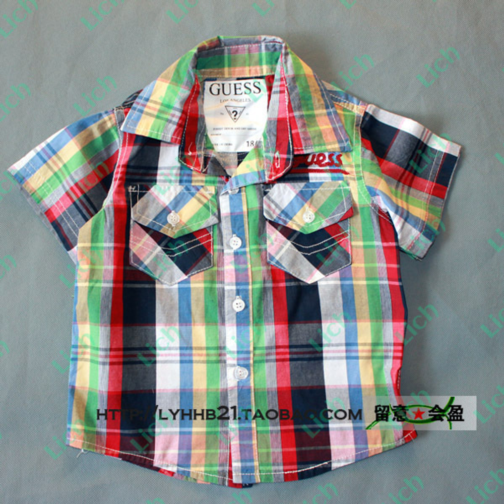 Рубашка с коротким рукавом, разноцветная в клетку