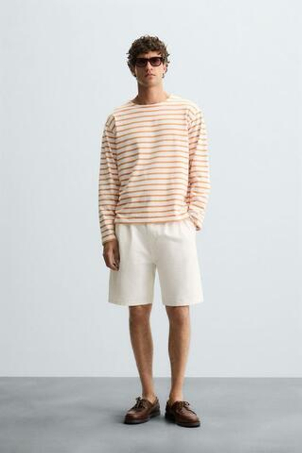 ZARA ШОРТЫ RELAXED FIT СО СКЛАДКАМИ, ЭКРЮ