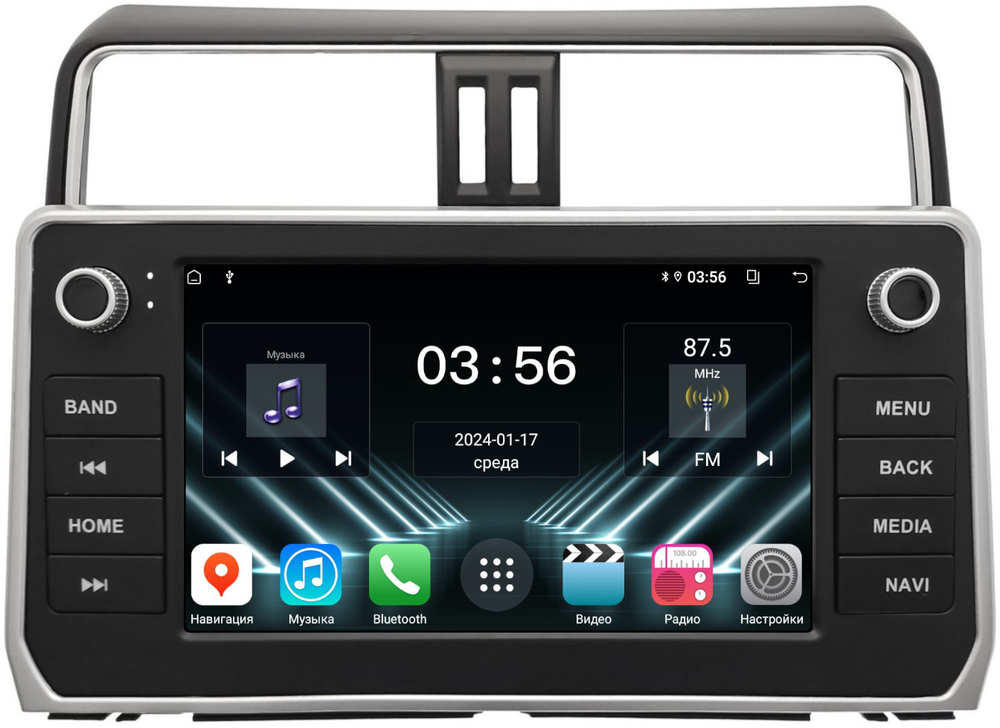 Магнитола Toyota Land Cruiser Prado 150 2017-2023 (рамка с кнопками и крутилками) - FarCar DX9-7109F2 монитор 9" IPS на Android 13, 4+64Гб, CarPlay