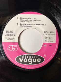 Винтажная виниловая пластинка LP Mario Jacques Blumendal (France 1967) 7 дюймов