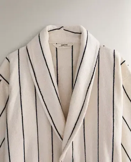 ZARA HOME БАННЫЙ ХАЛАТ В ПОЛОСКУ, СЛОНОВАЯ КОСТЬ