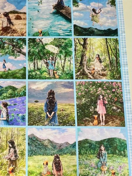 Девочка и песик с рожками AEPPOl , голубая клетка, 3 ряда, 100% хлопок 2