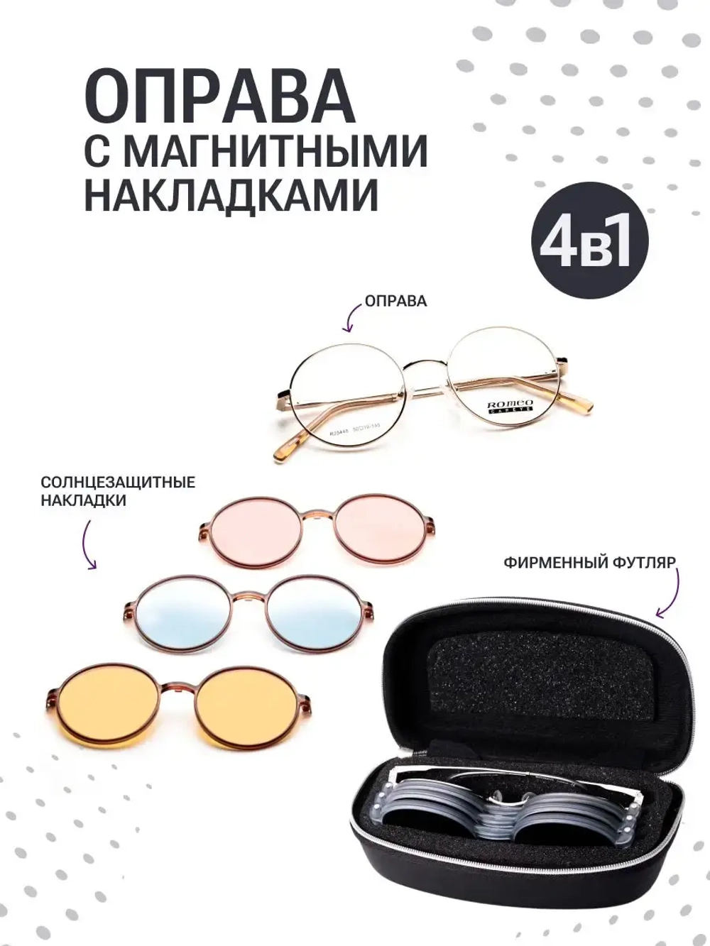 Оправа для очков с магнитными накладками 4в1