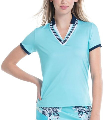 Женская теннисная футболка Lucky in Love Cool Urbana Geo Mod Notch Short Sleeve - небесный
