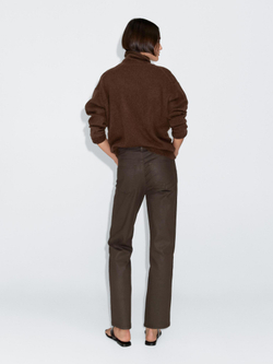 Massimo Dutti Брюки прямого кроя с высокой посадкой и вощеным покрытием, коричневый