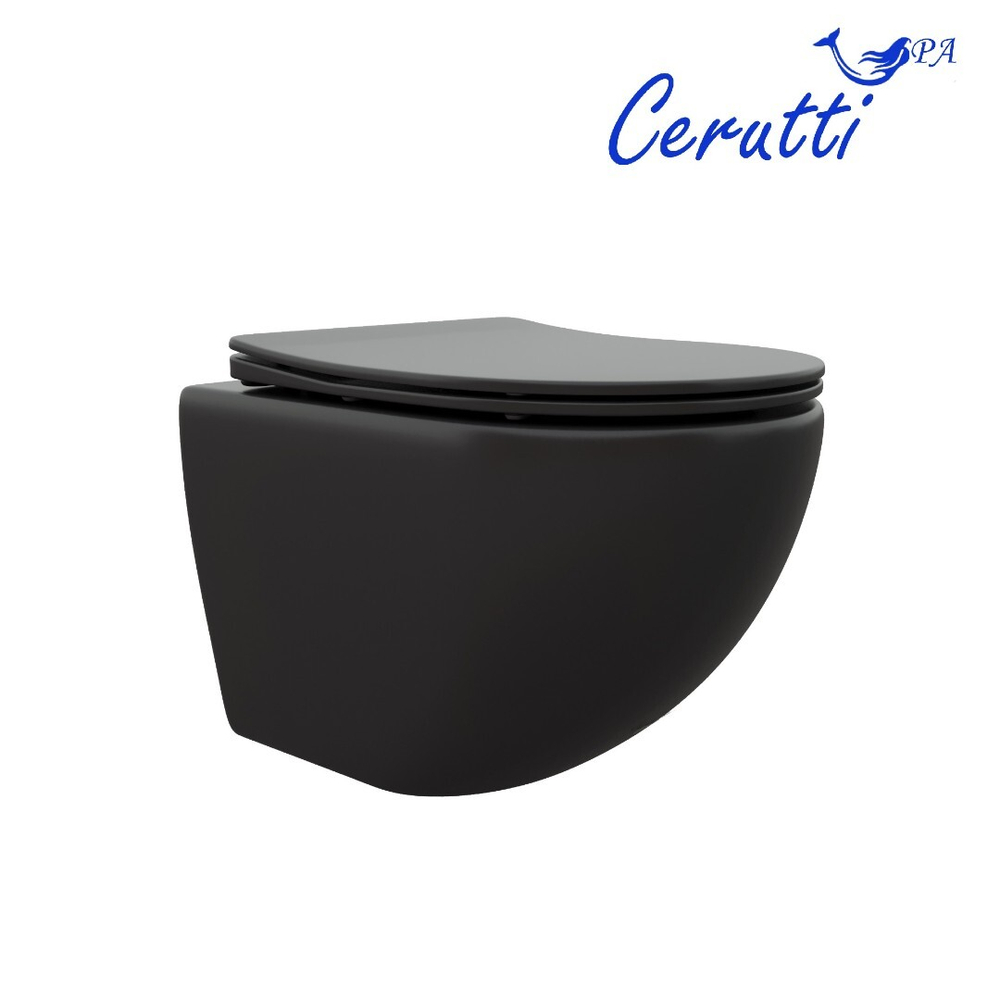 Унитаз SELLA Aria MB подвесной безободковый черный матовый, ТЕРМООБЖИГ (не плёнка), CT9160 Ceruttispa (490х360х325)