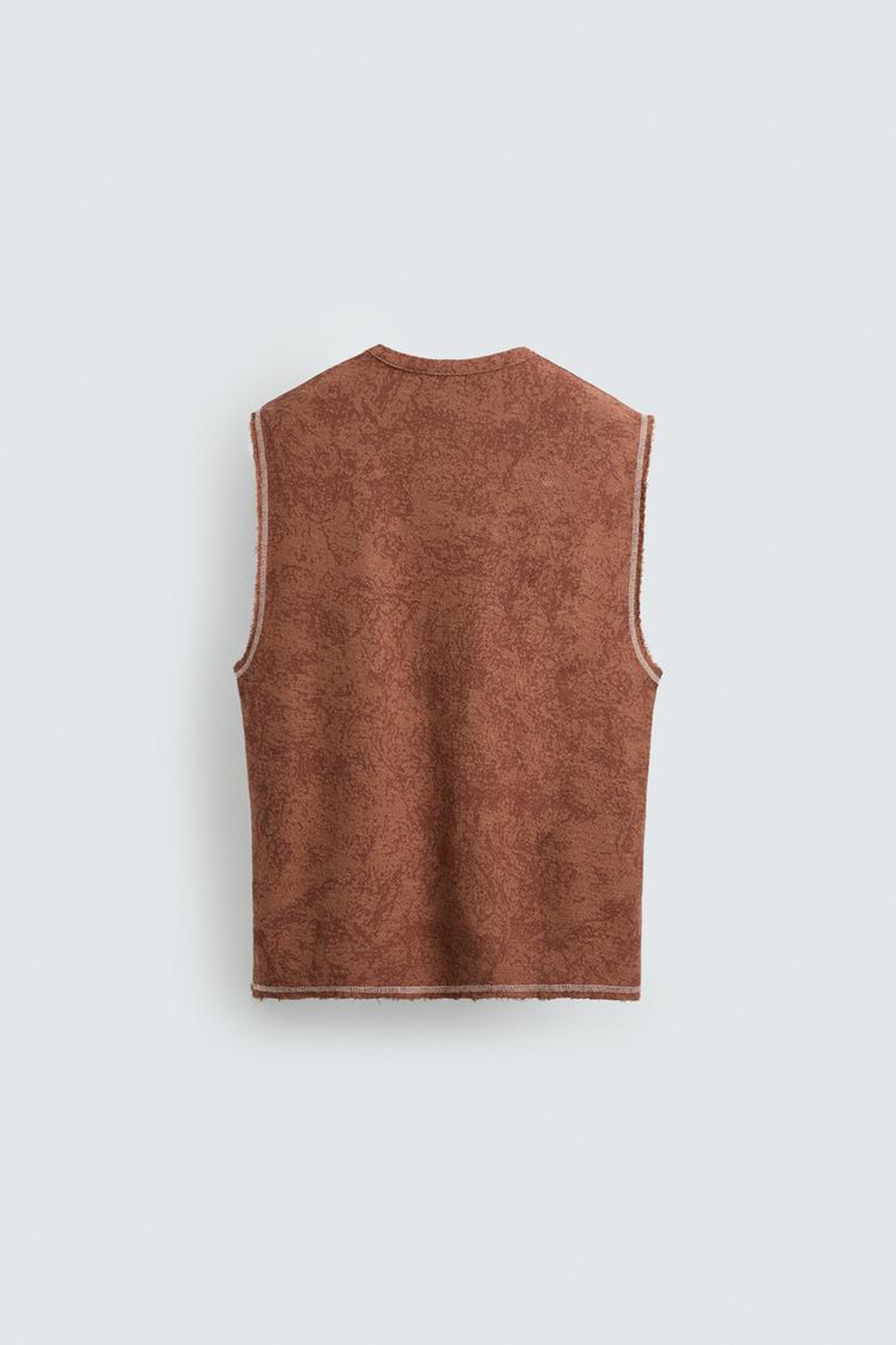 ZARA ФУТБОЛКА БЕЗ РУКАВОВ С ЭФФЕКТОМ ПОТЕРТОСТИ, ЧЕРЕПИЧНЫЙ