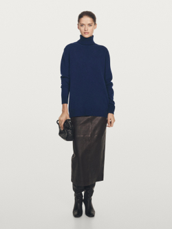 Massimo Dutti Длинный трикотажный свитер с высоким воротником, цвет океана