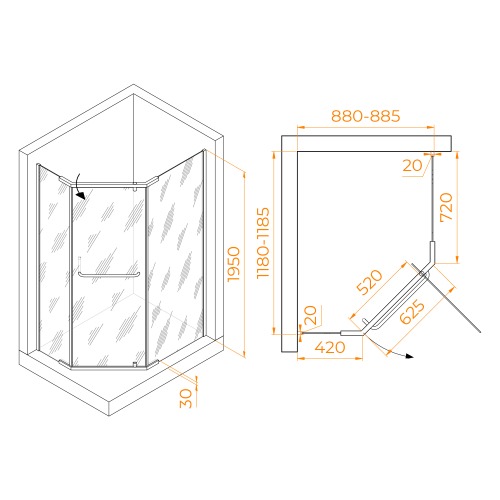 Душевой уголок RGW PA-091B (Прозрачное, 900x1200)