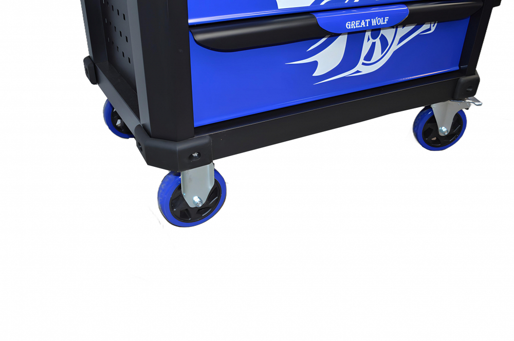 Инструментальная тележка с инструментом GW-7ST1 Blue (Great Wolf, 249поз), 7 ящиков, увеличенные колеса с тормозом, ЦЗ