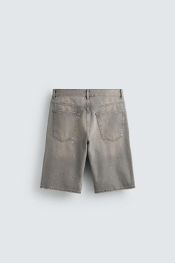 ZARA ДЖИНСОВЫЕ ШОРТЫ BAGGY FIT С БРЫЗГАМИ, БЕЖЕВЫЙ