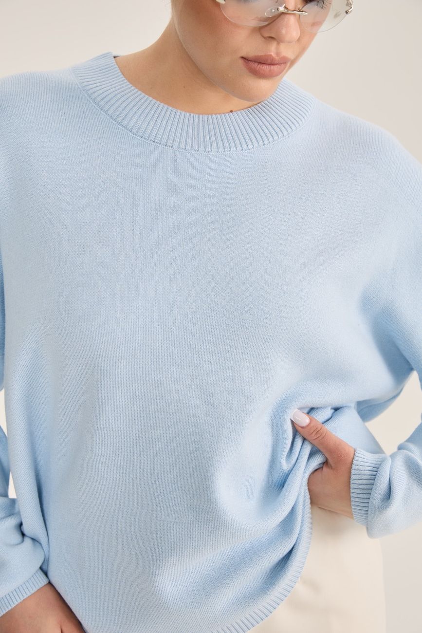 Джемпер вязаный с круглым вырезом, голубой