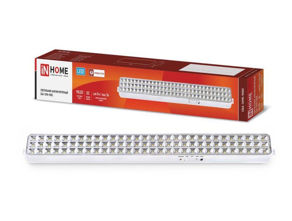 Светильник светодиодный СБА 1098-90DC 90 LED 2.2А.ч lithium battery DC аварийный IN HOME 4690612029535 Светильник светодиодный СБА 1098-90DC 90 LED 2.2А.ч lithium battery DC аварийный IN HOME 4690612029535