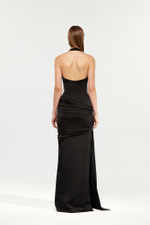 Платье макси из сатина со шлейфом