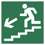 Знак E-14 «Направление к эвакуационному выходу по лестнице вниз» (налево)