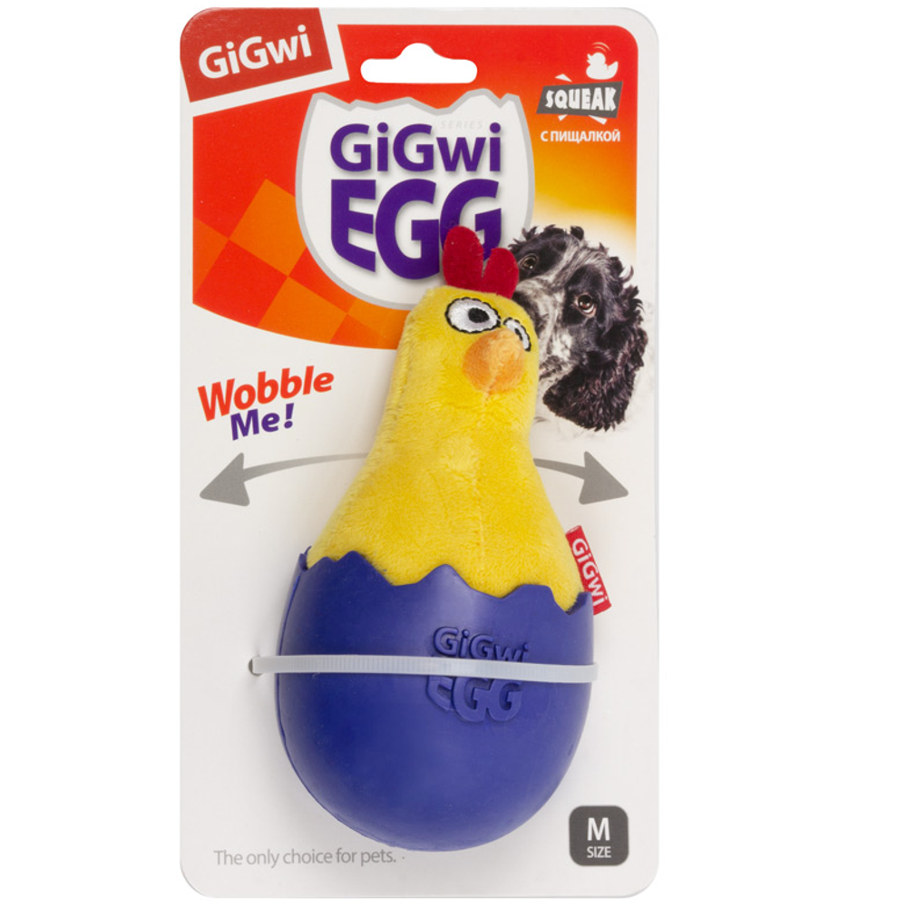 75476 Игрушка для собак цыпленок-неваляшка с пищалкой 14см, серия gigwi egg