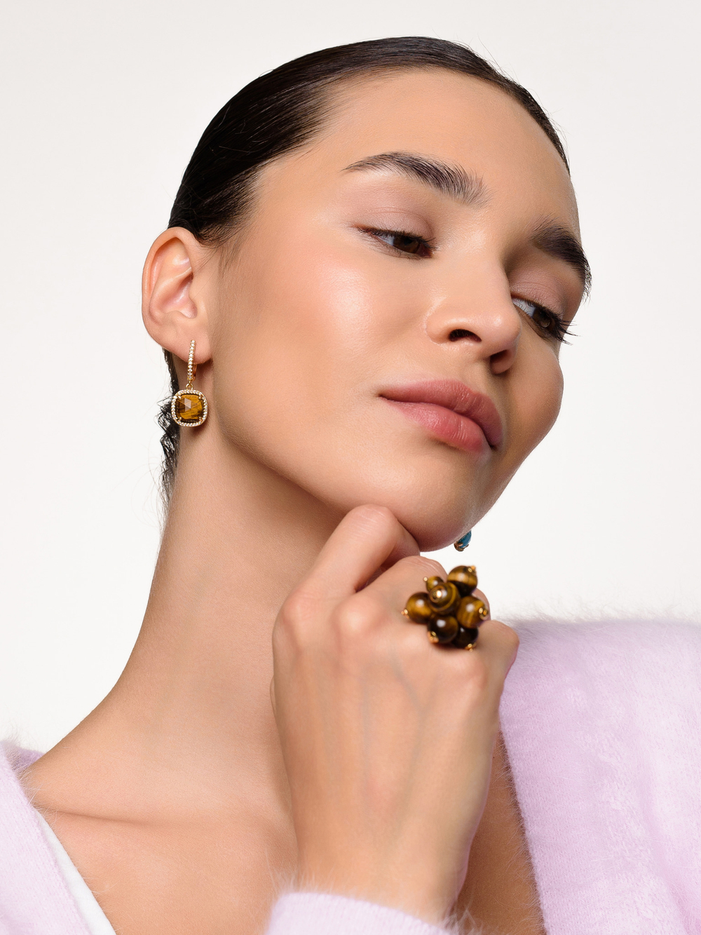 Кольцо "Berry" тигровый глаз Gold