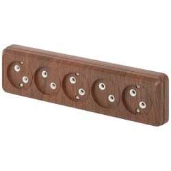 Розетка Intro Quadro 2-209-10 без заземления пятиместная 5х2P 16А-250В IP20 ОУ венге