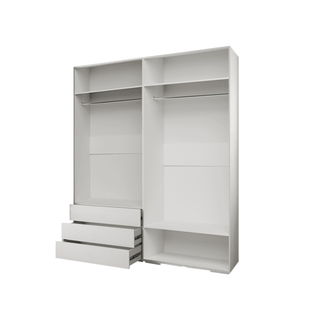 Распашной четырехсекционный шкаф Мори - 8 (с 3 ящиками) Белый Снег 8685 BS  240*45*240