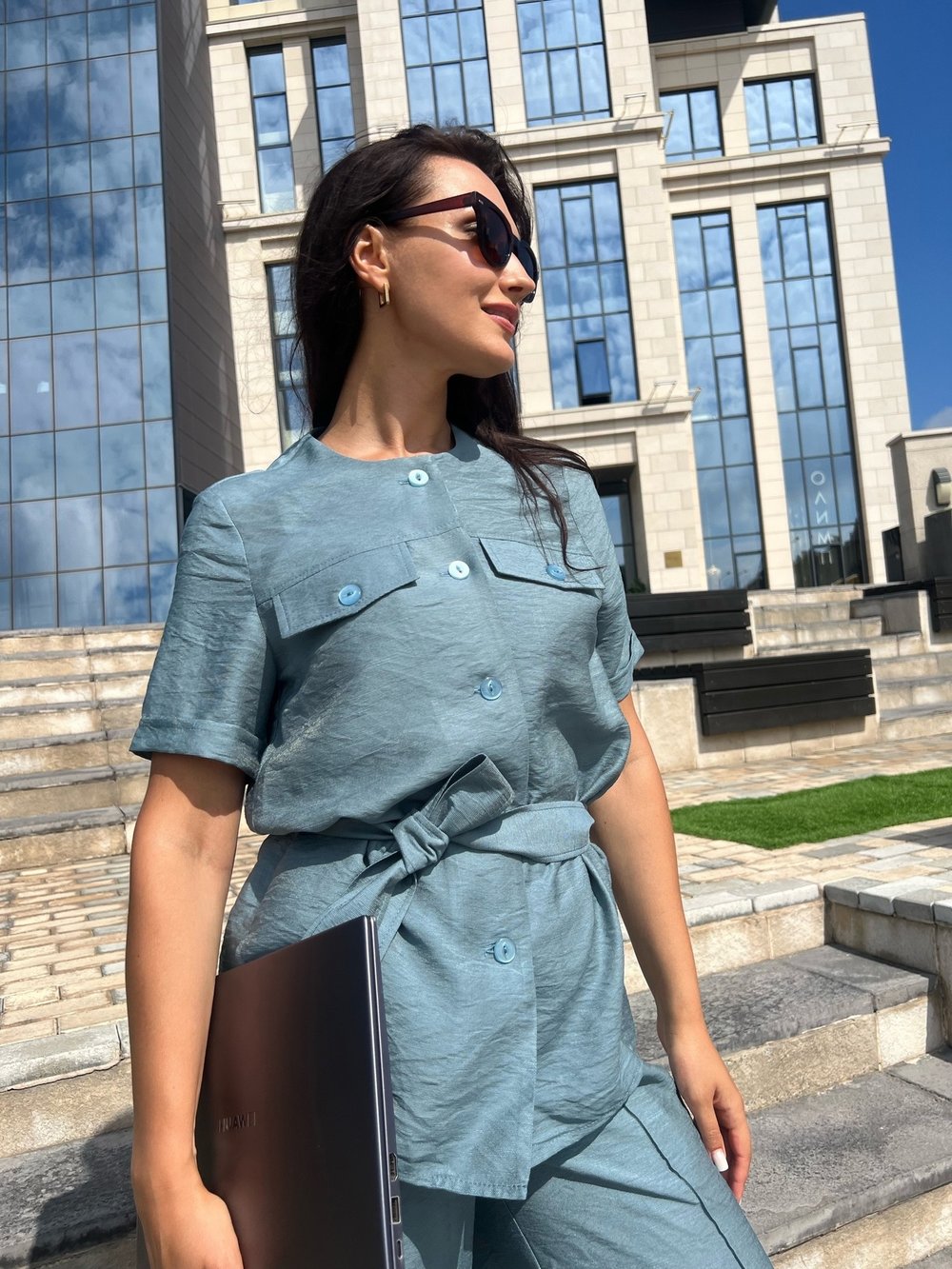 Костюм рубашка и шорты морская волна из вискозы