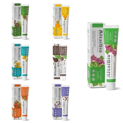 Набор Две линии 7 полезных зубных паст AltaiBio по 75 мл