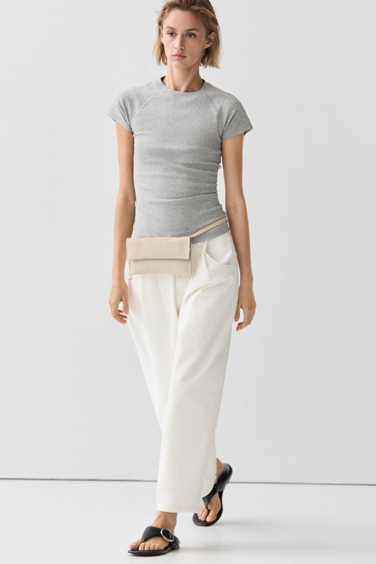 Massimo Dutti Футболка-реглан с коротким рукавом, серый меланж